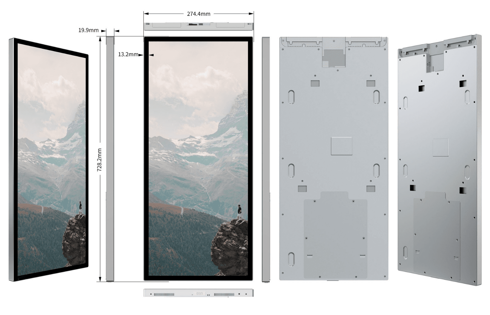 Elevator cabin interior with 25-inch vertical screen