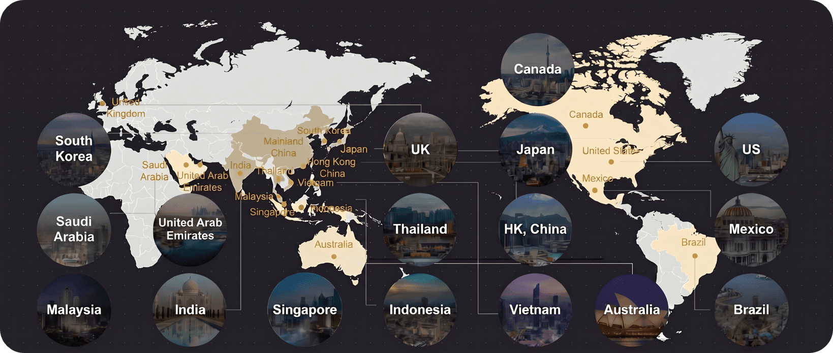 World map showing Focus Media Group operating regions